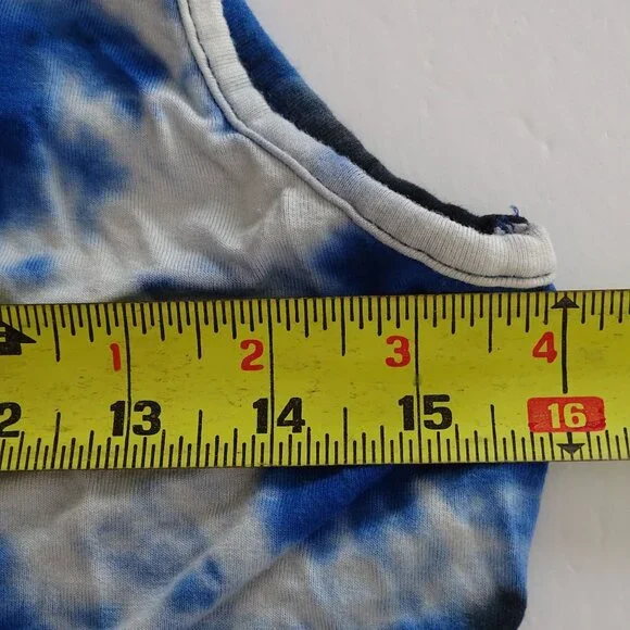 Cato Blue Tie Dye Maxi Tank Dress Women Size MP Slits Strappy Neckline Ruched - Picture 10 of 12